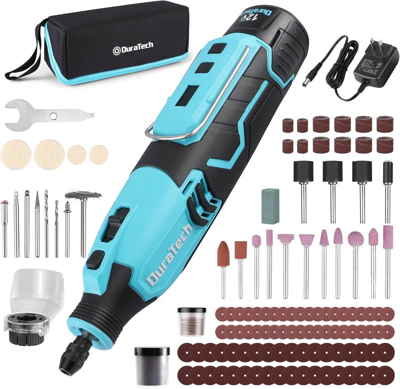 DURATECH Cordless Rotary Tool Kit, 12V Rotary Tool with 2.0Ah Rechargeable Battery, 5000-35000RPM 7 Variable Speed, 118PCS Accessories for Sanding, Polishing, Carving, Cutting, Drilling and DIY Crafts - Image 1